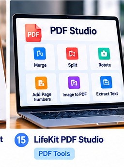 PDF pages on a laptop and desk